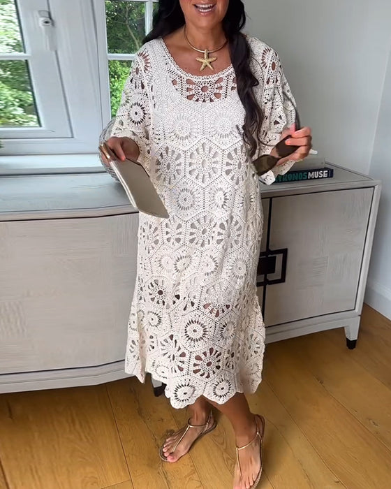 Kleid Unifarbe Ausgehöhlt Halbe Ärmel
