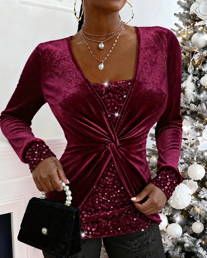 Top mit gedrehten Pailletten und Patchwork