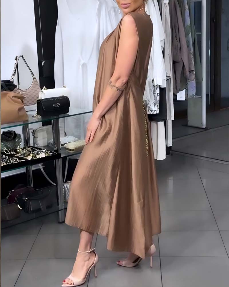 Kleid Ärmellos Rundhals Plissiert