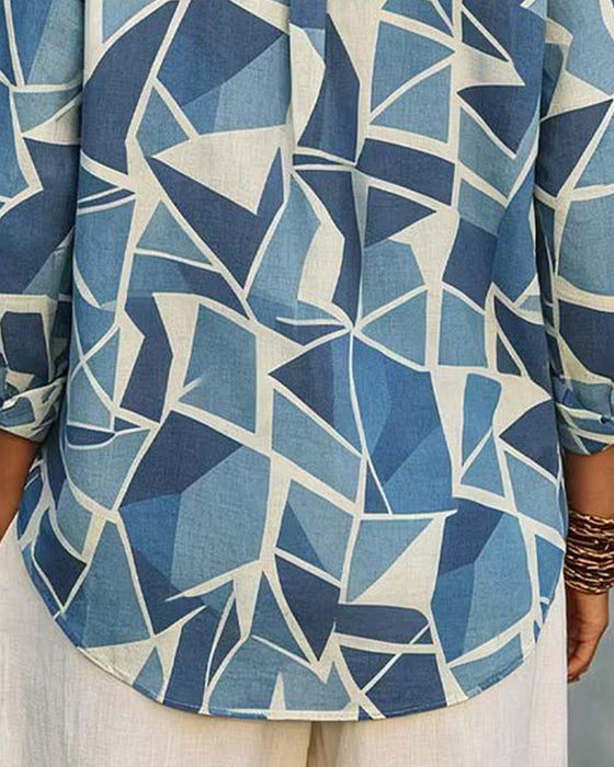 Bluse Geometrischer Print Kragen Langarm