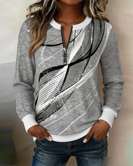 Sweatshirt Rundhals Reißverschluss Linie Langarm