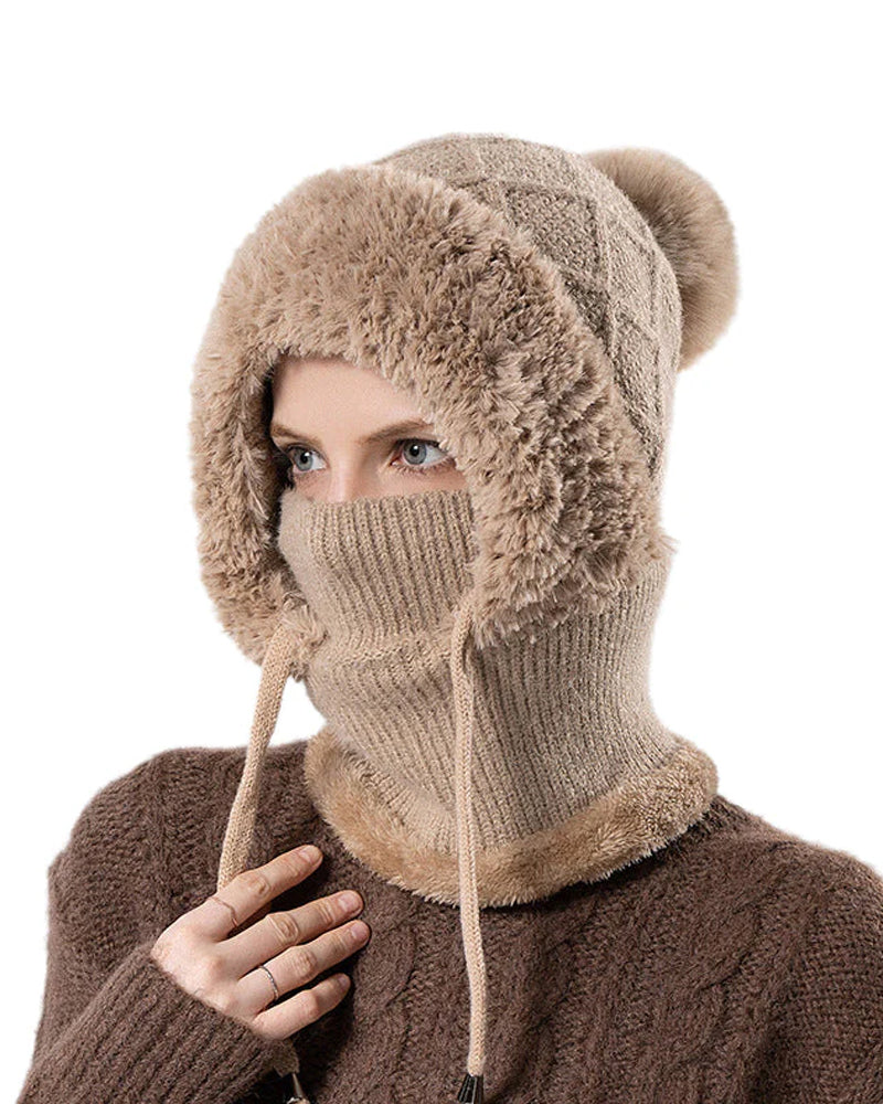 🔥Stylische Dick Gestrickte Wintermütze – Mit Warmem Gesichtsschutz Und Schal🧣