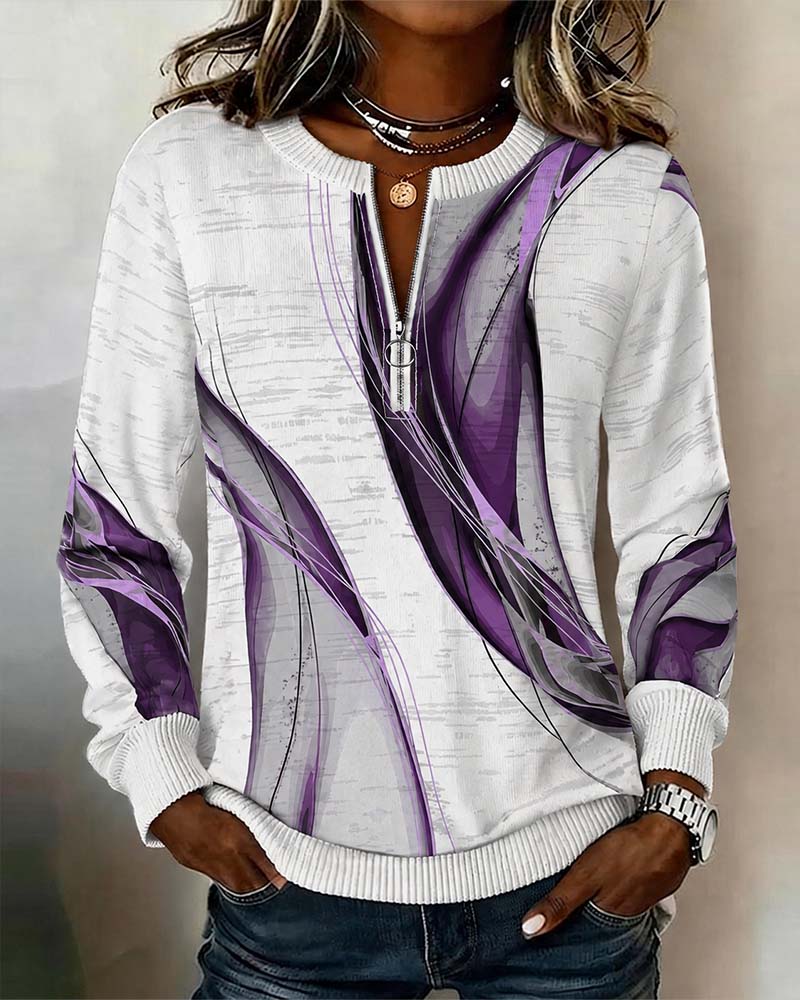 Hoodie Reißverschluss Pullover Kontrast Locker