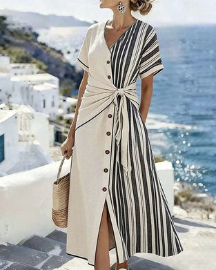 Kleid Kurze Ärmel Schlitz A-Linie