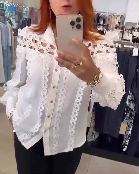 Bluse Laternenärmel Cutout Spitze
