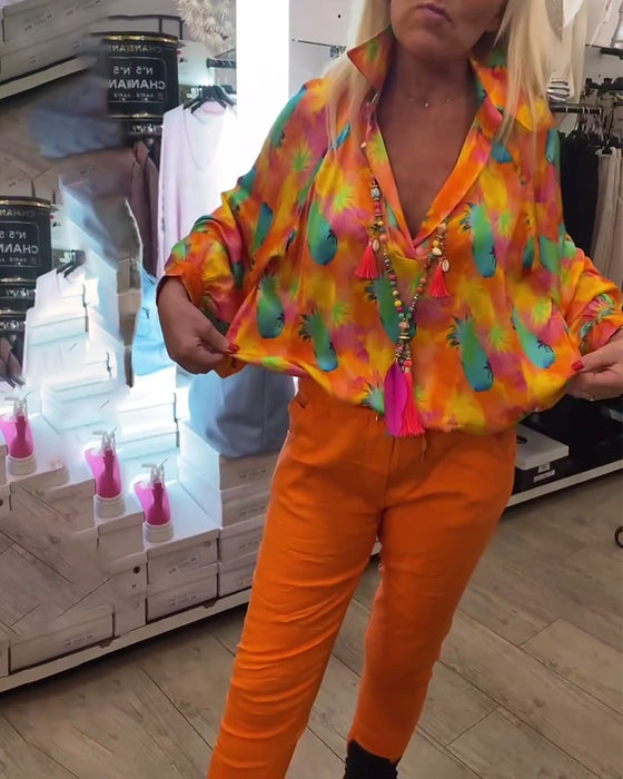 Damen-Blusen mit Revers und Blumenmuster