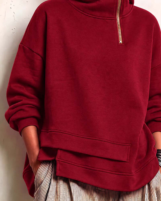 Sweatshirt Rollkragen Reißverschluss Unregelmäßig
