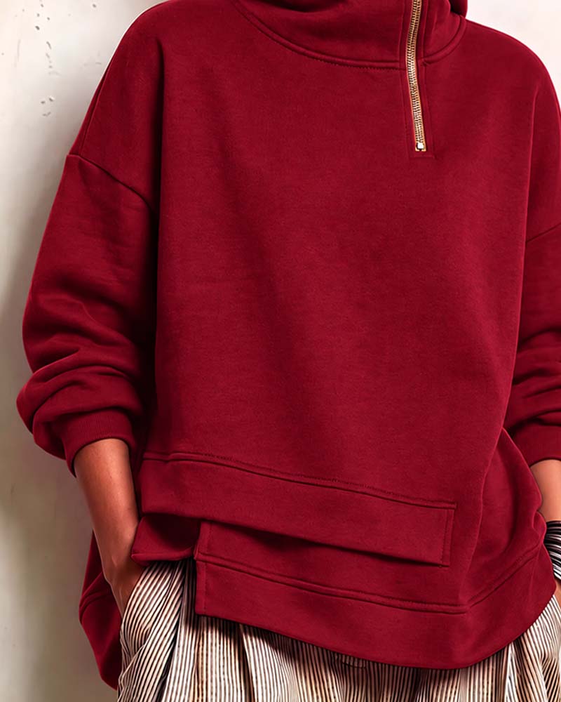 Sweatshirt Rollkragen Reißverschluss Unregelmäßig