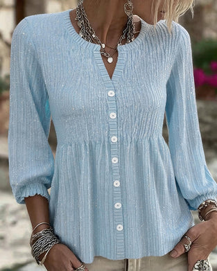 Bluse Elegant Dreiviertelarm Knopfleiste