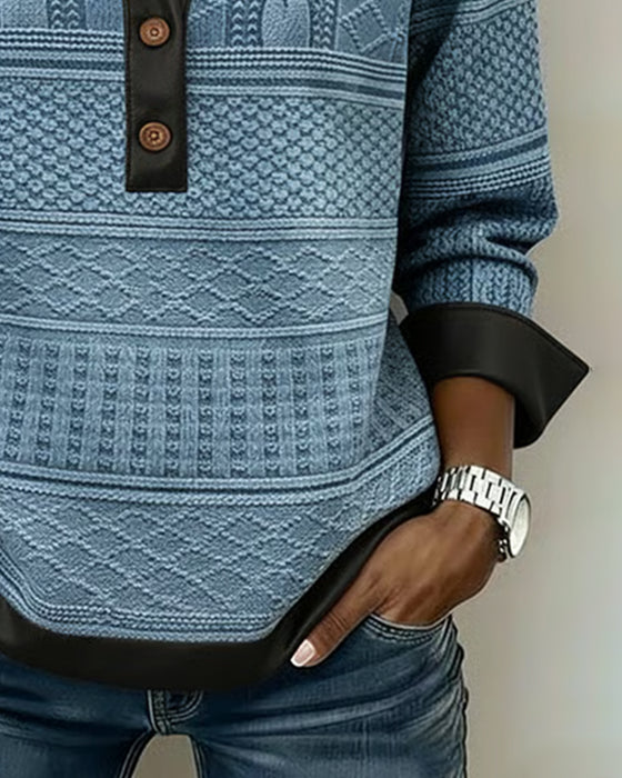 Sweatshirt mit Button-Down-Kragen und Patchwork-Details