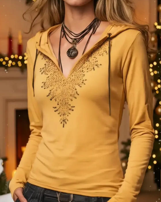 Top Mit Kapuze Freizeit Langarm Bedruckt