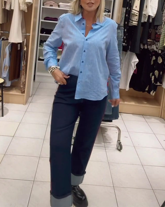 Hemd Revers Langarm Geknöpft