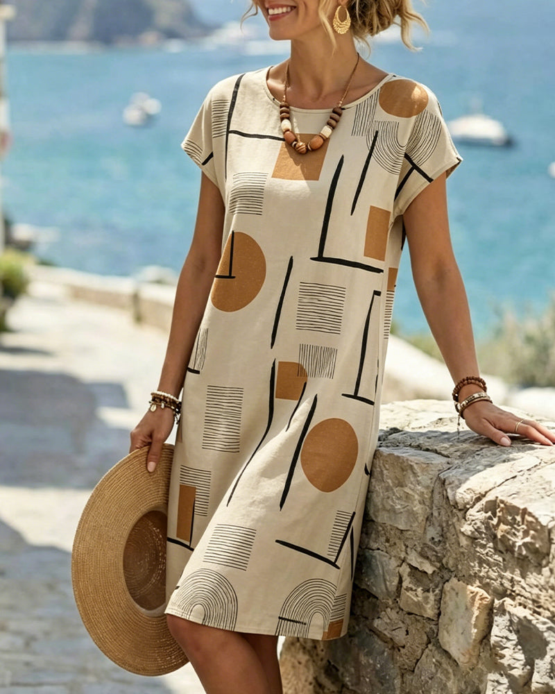 Kleid Geometrisch Druck Locker T-Shirt