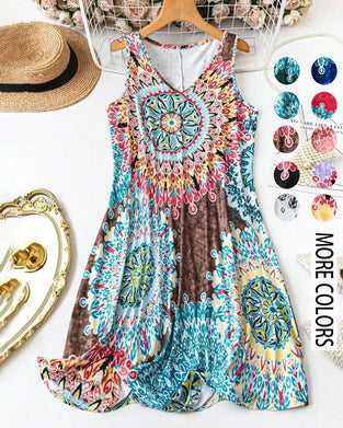 Kleid Bohmisch Druck Ärmellos