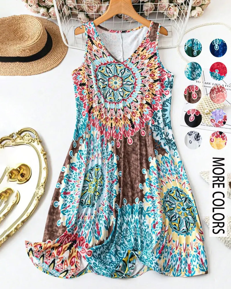 Kleid Bohmisch Druck Ärmellos