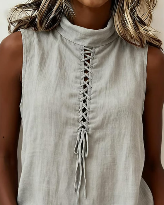 Tank Top Mock Neck Krawatte Ärmellos