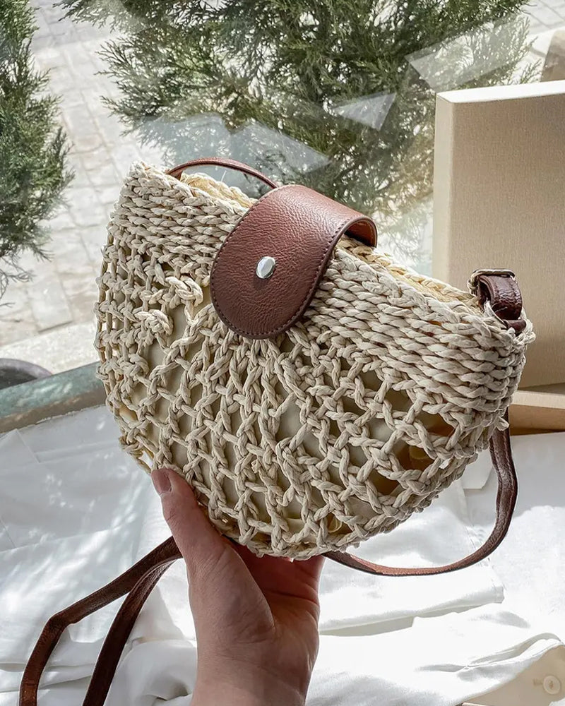 Tasche Boho Halbkreisförmig Hohl Stroh