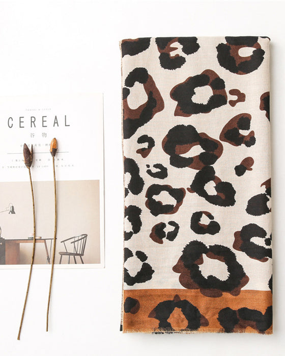 Damen Schal Leopard Patchwork Print Fransen Schal