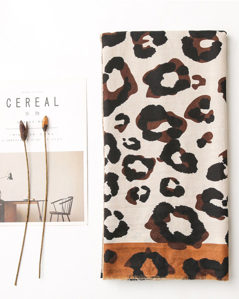 Damen Schal Leopard Patchwork Print Fransen Schal