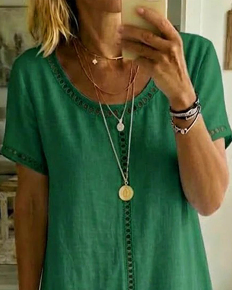 Kleid Durchbrochen Paneelliert Gerade Baumwolle Und Leinen