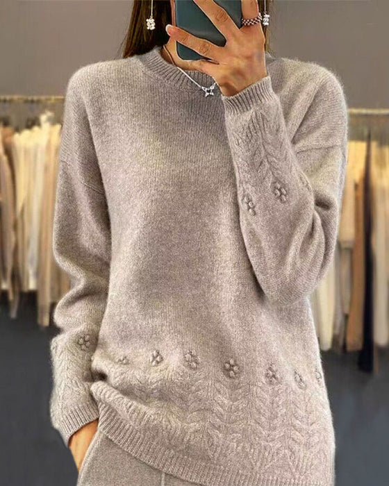 Frauen Einfarbig Passender Pullover Im Retro Stil