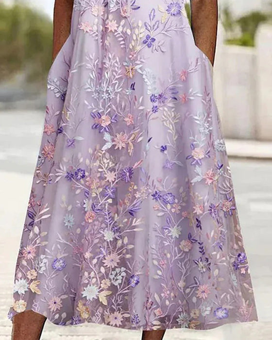 Kleid Spitze Blumenmuster Patchwork A-Linie