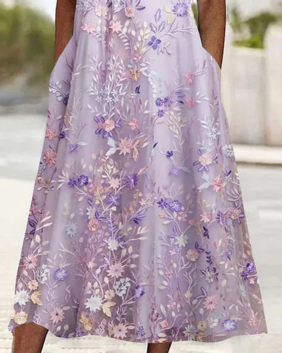 Kleid Spitze Blumenmuster Patchwork A-Linie
