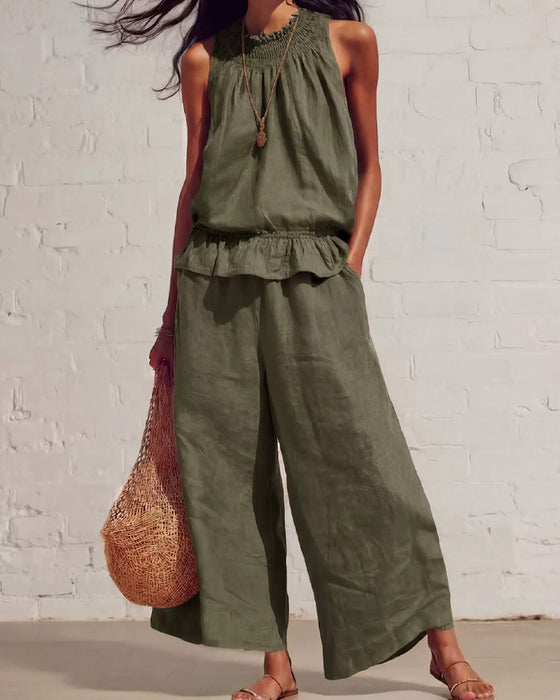 Set Ärmellos Rüsche Weite Hose