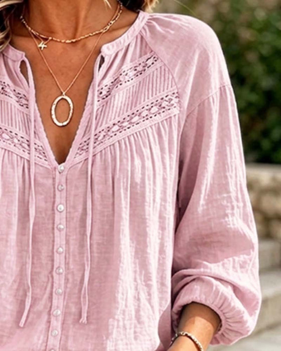 Bluse Lässig Hollow Out Spitze