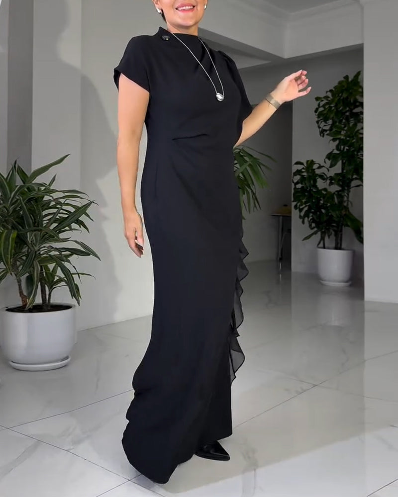 Modisches unifarbenes Kleid mit Rüschen-Design