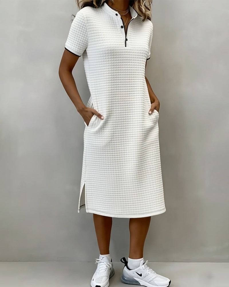 Kleid Karo Stehkragen Kurzarm