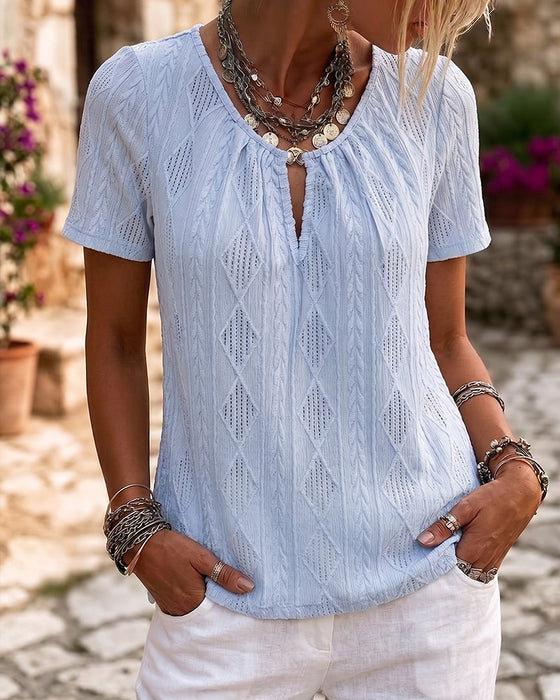 Karomuster-Jacquard-Kurzarm-Bluse