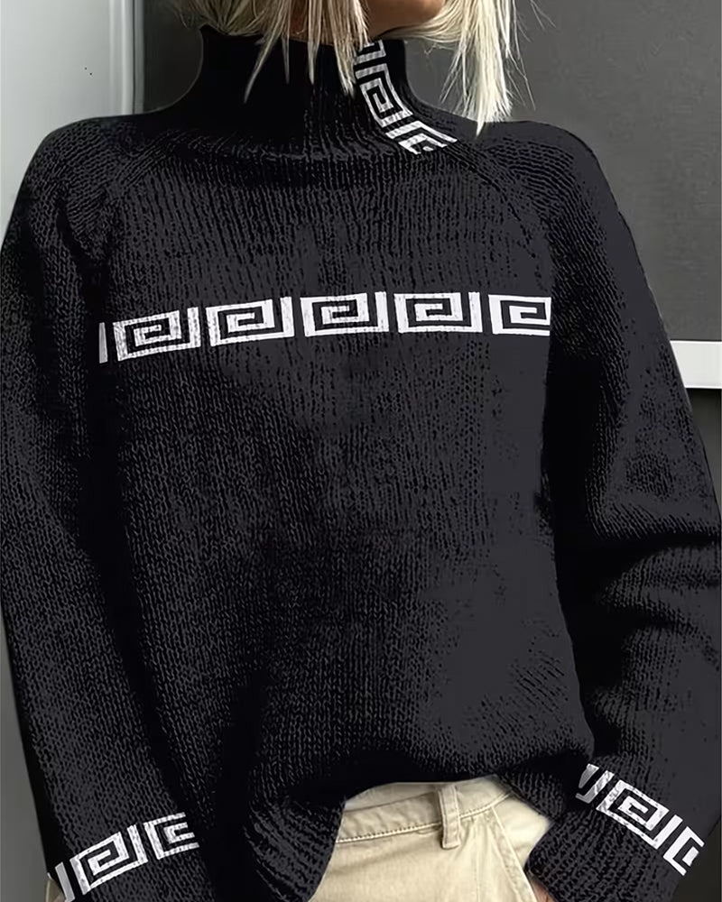 Pullover Sweater Geometrischer Mäander Rollkragen