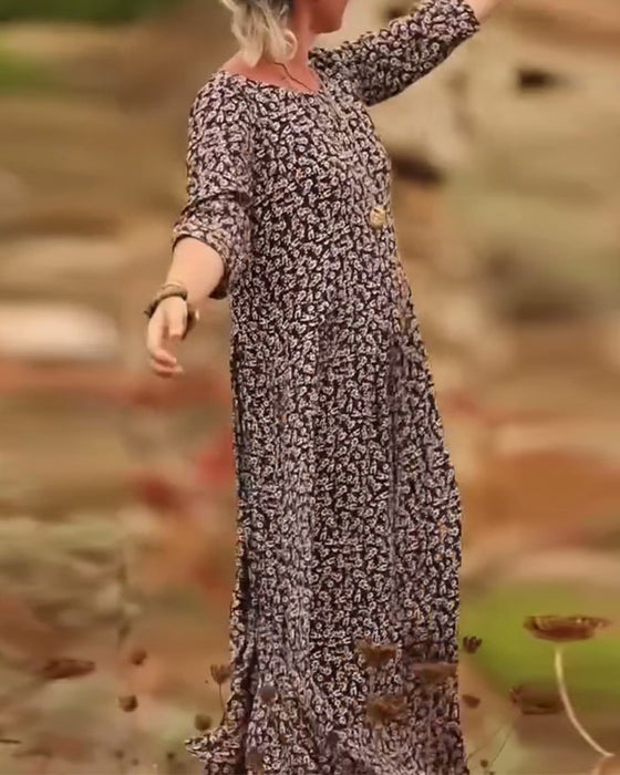 Modisches bedrucktes Kleid mit Rundhalsausschnitt