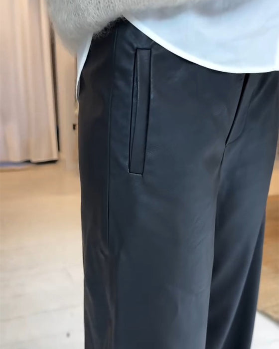 Hose Fallend Weites Bein Lässig Leder