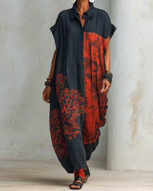 Kleid Revers Druck Locker Hemd