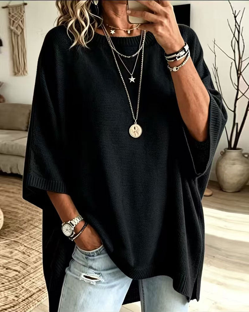 Pullover Locker Rundhals Einfarbig