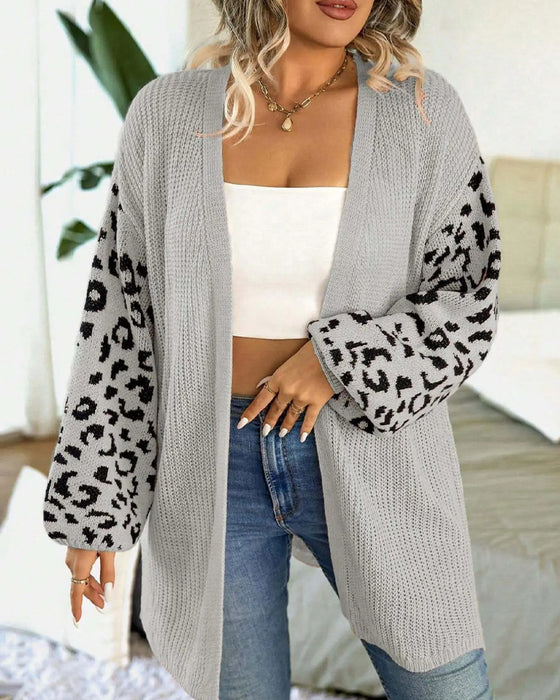 Cardigan Leopardenmuster Langarm Patchwork