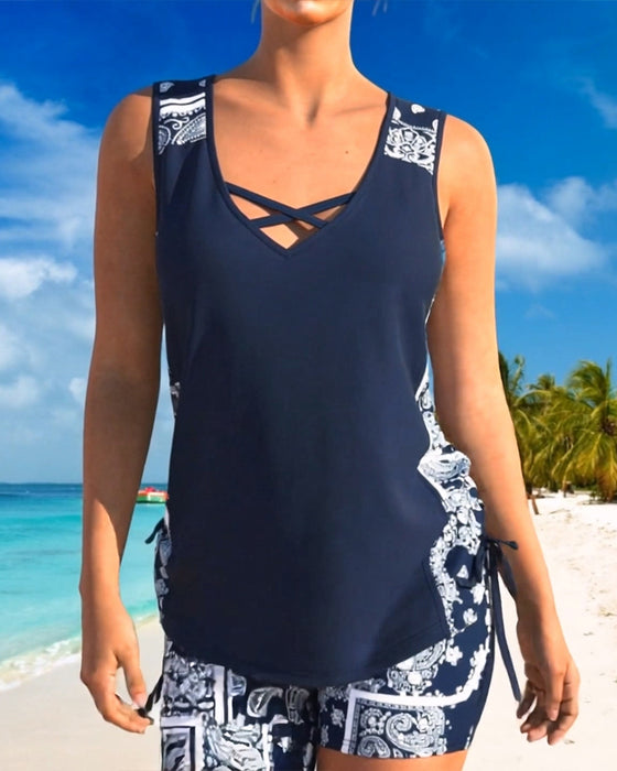 Urlaub Tankini Mit Druckmuster Und Kreuzträgern