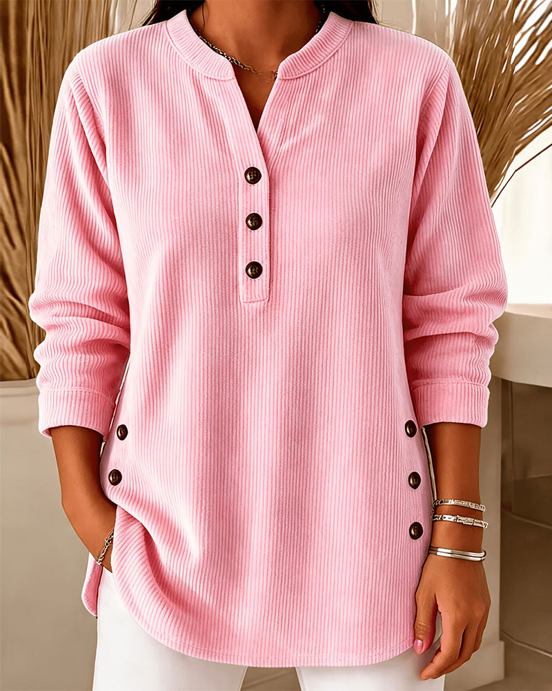 Bluse Knopf Einfarbig Langarm