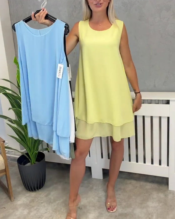 Kleid Ärmellos Einfarbig Lässig