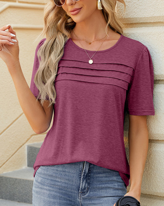 Einfarbiges T-Shirt mit gerafftem U-Ausschnitt