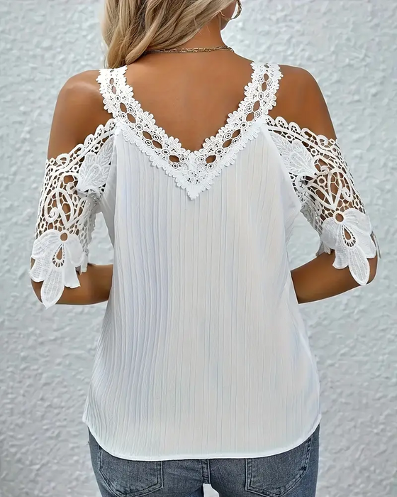 T-Shirt Off-Shoulder Spitze Einfarbig