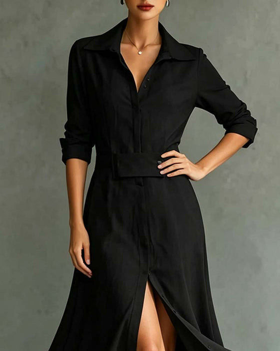 Kleid Reverskragen Einfarbig