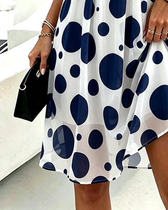 Kleid Rüsche Besatz Polka Dot Gerafft