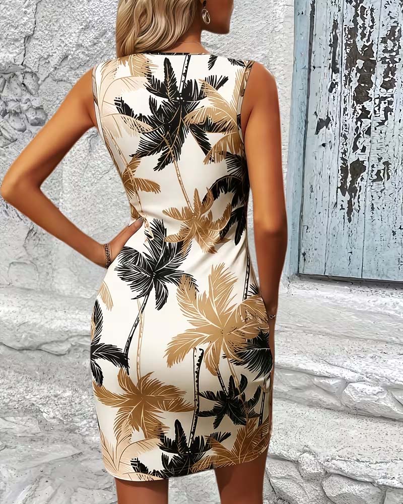 Kleid Wickel V-Ausschnitt bedruckt Bodycon