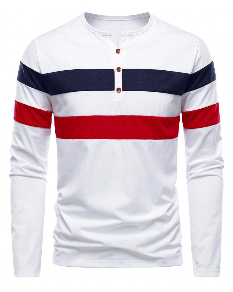 T-Shirt Rundhals Gestreift Langarm Herren