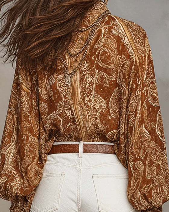 Bluse V-Ausschnitt Print Lässig