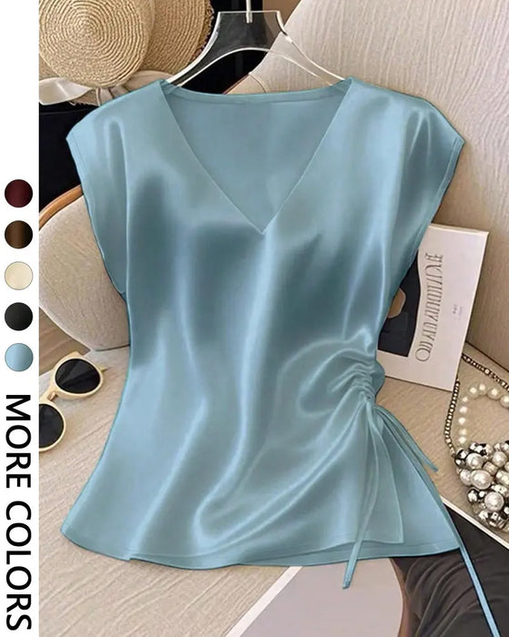 Ärmellose Bluse Mit V-Ausschnitt Und Kordelzug