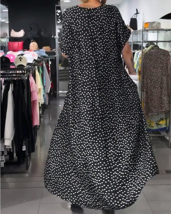 Kleid V-Ausschnitt Gepunktet Locker Ausgestellt